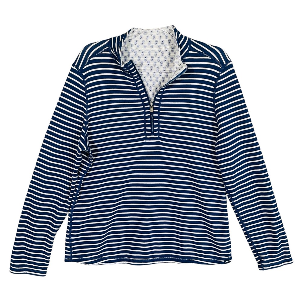 Tommy Bahama Pullover Women's L Reversible Quarter Zip Blue Striped Pineapple